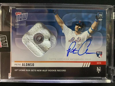 2019 Topps NOW Pete Alonso 53rd HOME RUN SETS RECORD AUTO BASE RELIC 913C 33/49 - Image 1 of 4