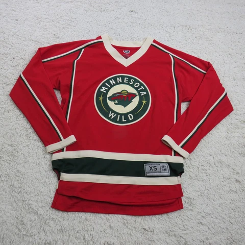 NHL Minesota Wild Jersey Men Extra Small XS Red Long Sleeve Logo Front Polyester Cover