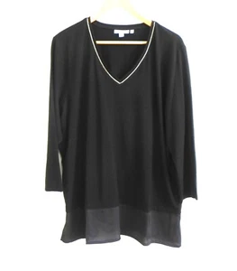 Chico's Tunika schwarz Pullover V-Ausschnitt Pima Baumwollmischung Satin Saum 3/4 Arm Gr.4 - Bild 1 von 9