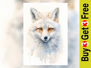 Winter Arctic Fox 5"x7" Print on Matte Paper | Calm Watercolor Animal Portrait - Picture 1 of 10