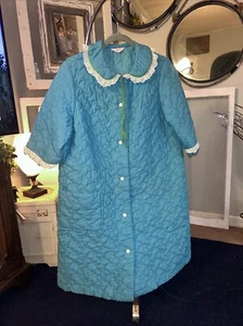 Vintage 60s Sears Quilted Blue Puffy House Coat Dress Robe Granny core - Imagen 1 de 11