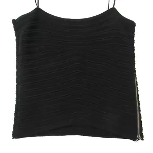 Armani Collezioni Cami Textured Striped Knit Zip Hem Black Tank Top Size 8 - Picture 1 of 12