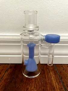 5.25" BIG BARREL 14MM BLUE GLASS WATER PIPE ASH CATCHER BEAKER PERC 90DEGREE - Picture 1 of 2