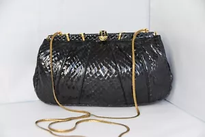 Borsa a tracolla pochette JUDITH LEIBER designer art deco onice nera Karung pelle di serpente - Foto 1 di 12