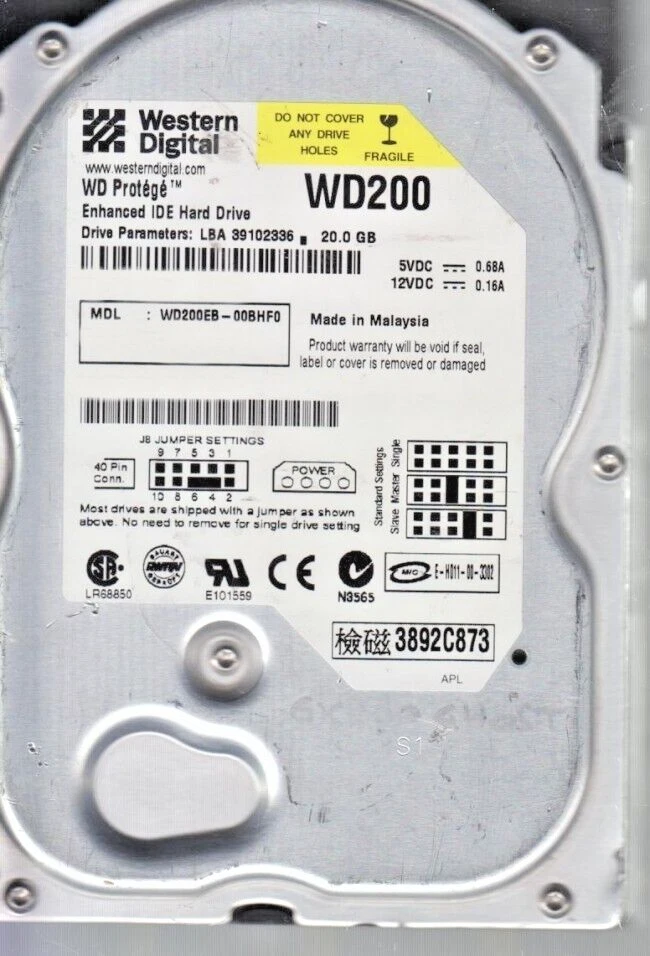 20 GB Ide Western Digital WD200EB-00BHF0 5400rpm 2MB HDD 3,5 " Internal Hard - Image 1 of 1