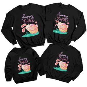 Family Bunny Hugging Egg Happy Easter Sweatshirt Jumper Matching Outfit #ED - Picture 1 of 27