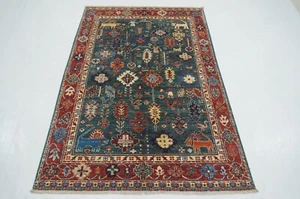 4 x 6 ft Green Qashqai Animal Afghan Hand Knotted Wool Oriental Tribal Rug - Picture 1 of 17