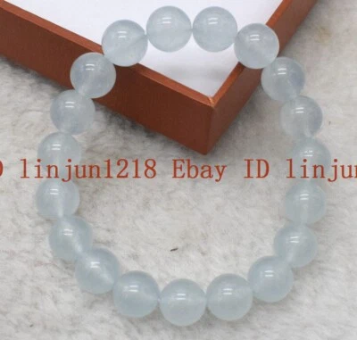 Nuevo brazalete de cuentas redondas de piedras preciosas aguamarina azul claro de 8/10/12 mm 7,5"" Foto 1 de 4