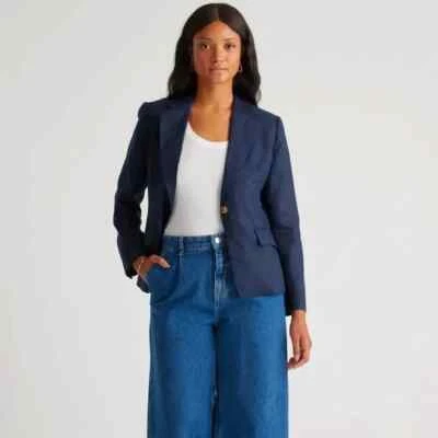 Adrienne Vittadini Linen Blend Tailored Blazer Navy Blue EUC Size M - Image 1 of 4