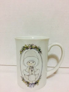 Kinka 1988 Mug Enesco White w Girl Fur Hat Hand Warmer Flowers Coffee Cup Japan  - Picture 1 of 12
