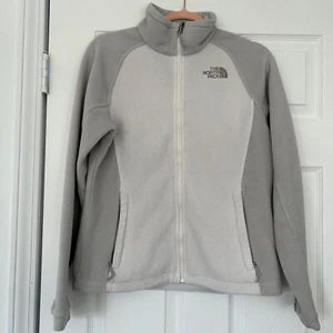 The North Face Womens Size S Small Full Zip Fleece Jacket White Gray Pockets - Picture 1 of 6