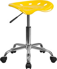 Vibrant Yellow Swivel Backless Stool with Tractor Seat and Chrome Metal Base 