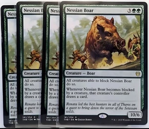 MTG Nessian Boar Rare THB #181 Green Magic Cards x4 In Protective Sleeves - Picture 1 of 2