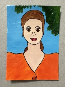 Original ACEO Art Card - Brunette Woman - 3.5 inch x 2.5 inch Acrylic Painting - Picture 1 of 2