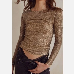 Free People Top Neu mit Etikett Pailletten Goldrausch Langarm Damen Gold (Medium) Ausgehen - Bild 1 von 7
