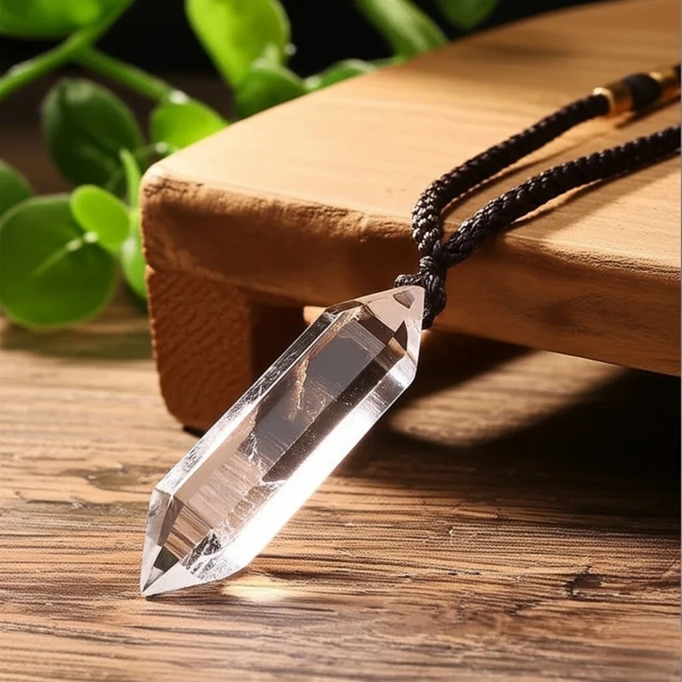 Collar Colgante Cuarzo Blanco - Punto Cristal Hexagonal Curativo Amuleto Energía Foto 1 de 3