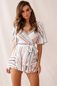 NEW Striped Romper Flutter Sleeves Ruffle Bottom Sz 8 - Picture 1 of 5