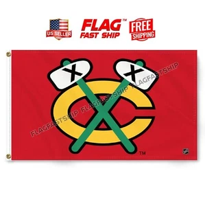 Chicago Blackhawks 3x5 FT Flag Man Cave New NHL w Grommets FREE Shipping - Picture 1 of 16