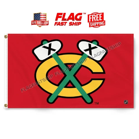 Chicago Blackhawks 3x5 FT Flag Man Cave New NHL w Grommets FREE Shipping Cover