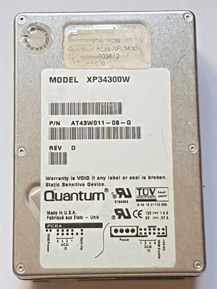 4.3 GB Quantum Atlas XP34300W Pn AT43W011 Rapide Large SCSI 68-Pin 7200RPM 2MB - Image 1 of 1