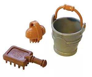 Lote de accesorios de baño de aseo de caballos cepillo cubo muñeca Barbie tamaño - Imagen 1 de 7