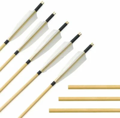 31" Wooden Arrow 5" Turkey Feather Archery Recurve Bow Longbow Hunting Shooting - Image 1 of 4