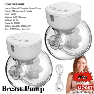 2 PCS Electric Breast Pump Portable Wireless Rechargeable Handsfree Breast Pump - Picture 1 of 9