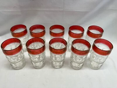 10 vasos de vidrio rojo transparente con huella digital Kings Crown vintage de 5,5 pulgadas Foto 1 de 4