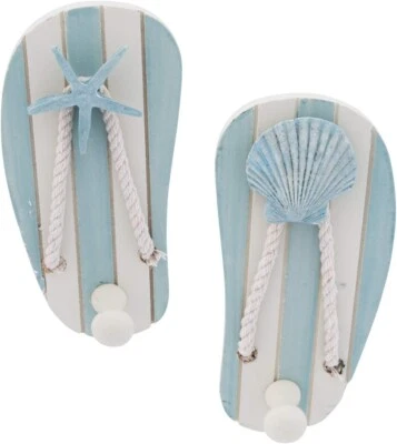 BEACHCOMERS Beachcombers Shell & Starfish Sandals Flip Flops Wood Wall Hooks Decor Set of 2