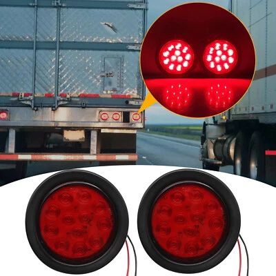 Luces de freno traseras giratorias redondas de 4 pulgadas 2 piezas lámpara roja para remolque de camión 12 LED Foto 1 de 4