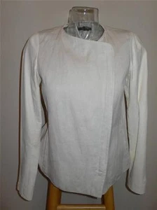 Chaqueta asimétrica de lino con manga de cuero blanco Vince $650 talla 8 usada - Imagen 1 de 1