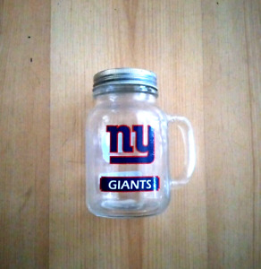 NY GIANTS, 20 OZ. GLASS MASON JAR, WITH LID WITH FRONT AND BACK LOGO