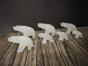 Lot of 7 Hand Carved White Onyx Bears Ascending Sizes 1" to 2" - Picture 1 of 7