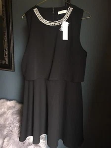 Sophie Rue Black Dress With Top Overlay And Jewel Neckline Size XL NWT! - Picture 1 of 4