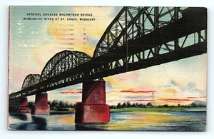Postkarte St. Louis Missouri General Douglas MacArthur Brücke Mississippi 1945 - Bild 1 von 3