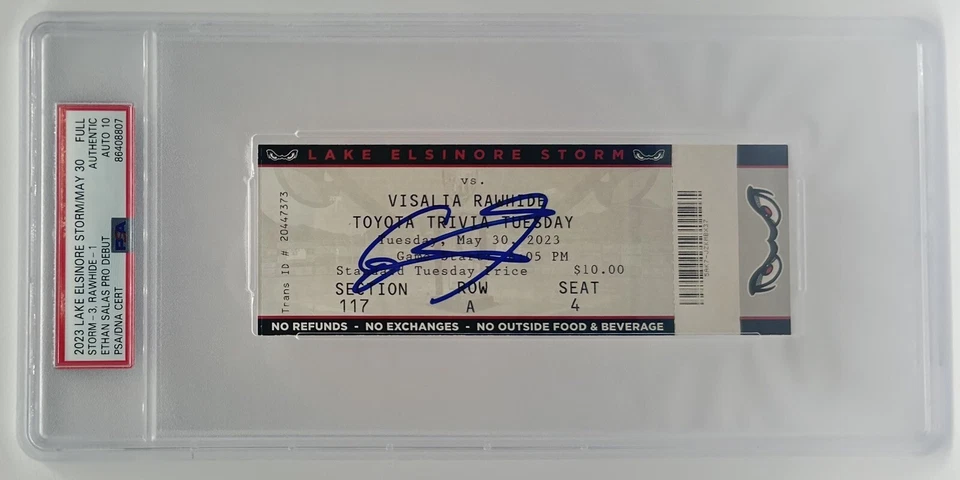 Ethan Salas Signed Professional Debut Full Ticket Stub 5/30/23 PSA DNA 10 Auto - Image 1 of 4