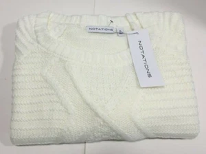 Notations Women's Long Sleeve Crew Neck Mix Stitch Cable Pullover Sweater - Picture 1 of 2