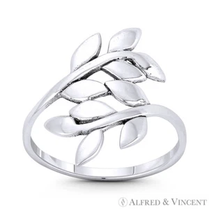 Anillo de derivación apilable de 17 mm con dije de rama y hoja de oliva en plata esterlina 925 - Imagen 1 de 1