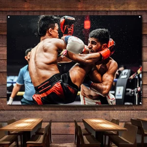 Muay Thai Fight Scene Canvas Painting Hanging Flag Banner for Boxing Lovers - Picture 1 of 5