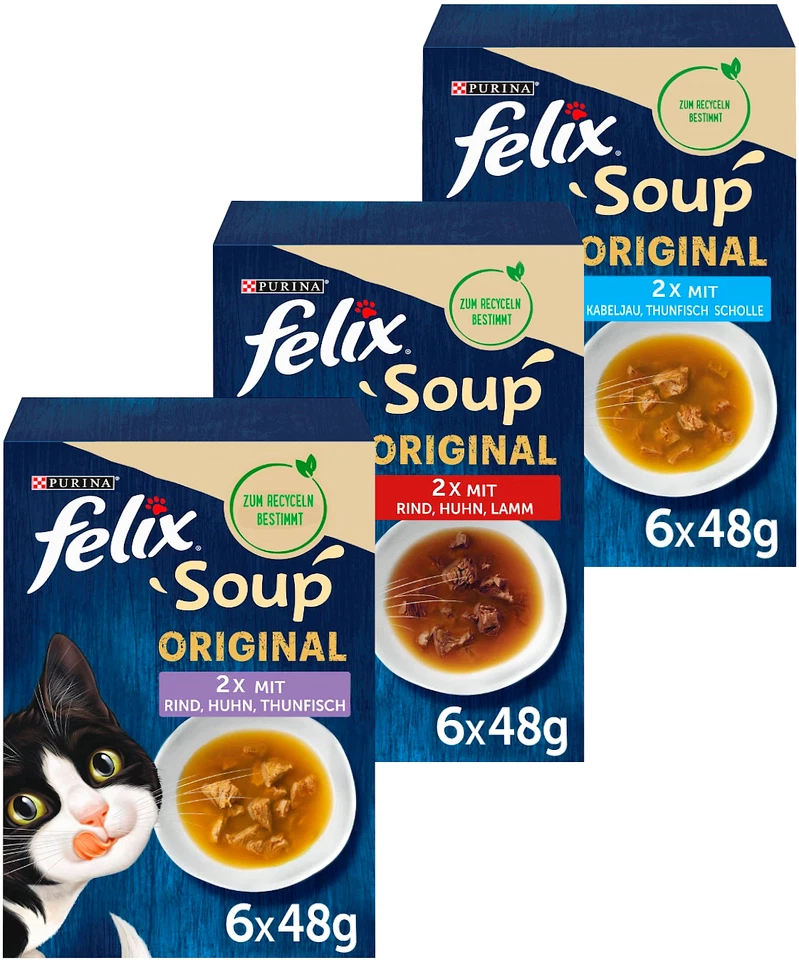 Purina FELIX Soup ORIGINAL Katzenfutter Nass Fleisch & Fisch Suppen-Mix 48x48g - Bild 1 von 4