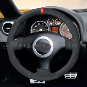 Black Suede Leather Steering Wheel Stitch on Wrap Cover For Audi A4 2003-2005 - Picture 1 of 11