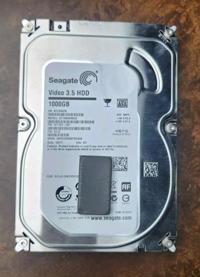 Seagate, 1000Gb 1Tb 3.5” SATA Video 3.5 Hard Drive, P/N ST1000VM002  - Image 1 of 1
