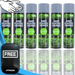 6x 500ml AUTOTEK Professional Fast Drying Grey Plastic Primer Spray Aerosol+G+M - Picture 1 of 11