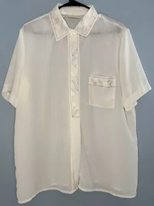 Vntg sz. 18W  Christie and Jill White Blouse Top Tunic w pink/blue Embroidery - Picture 1 of 9