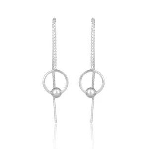 Sterling Sliver Circle Long Threader Earring Drop Chain Earring For Wedding Gift - Picture 1 of 5