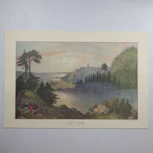 Litografía Lily Lake near St John NB Currier & Ives reimpresión 10 3/4" x 16" - Imagen 1 de 6