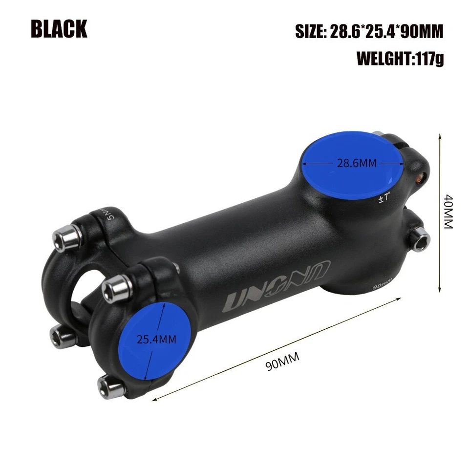 UNO Bicycle Stem ±7° MTB Road Bike Ultralight 90MM Aluminum Stems 25.4mm - Image 1 of 1