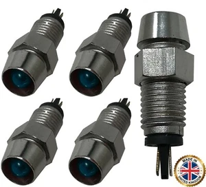5 Pack of Universal 12V Blue LED Lamp Dash Panel Pilot Indicator Light - Chrome - Picture 1 of 7