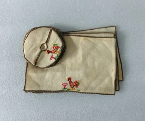 6 servilletas de cóctel y 6 posavasos de lino vintage Madeira bordados Happy Rooster - Imagen 1 de 11