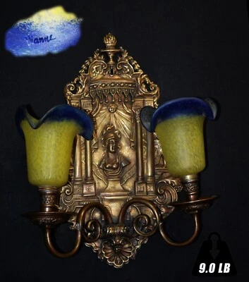 early 19th C gilt bronze Henri Vian, Maison Jansen style twin scones wall plaque - Image 1 of 4